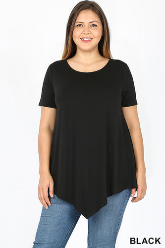PLUS PREMIUM SHORT SLEEVE BOAT NECK TRIANGLE HEM TOP
