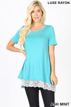 Load image into Gallery viewer, LUXE RAYON SHORT SLEEVE LACE TRIM HI-LOW HEM TOP