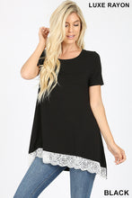 Load image into Gallery viewer, LUXE RAYON SHORT SLEEVE LACE TRIM HI-LOW HEM TOP